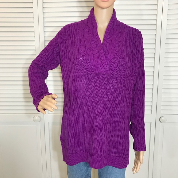 NWT Lauren by Ralph Lauren Bright Purple Cotton Sweater XS - Picture 1 of 14
